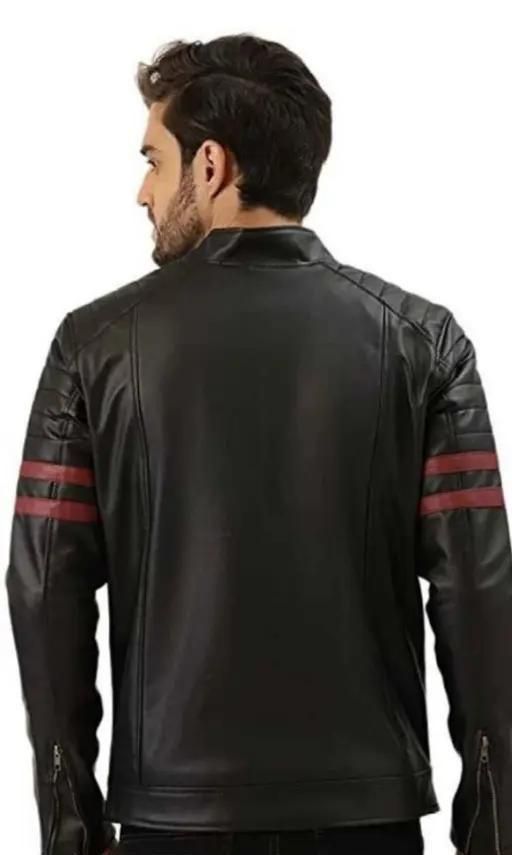 Men's Solid Rexine Leather Black Jacket