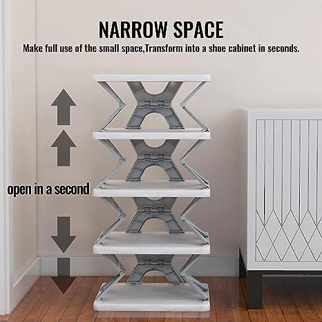 ROCKTELLS Smart Shoe Rack with 6 Layer Shoes Stand Multifunctional Entryway Foldable & Collapsible Door Shoe Rack Free Standing Heavy Duty Plastic Shoe Shelf Storage Organizer